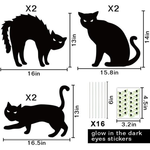 Halloween Decorations, 6ct Black Cat Decor Signs with Stakes, Scary Silhouette - Picture 2 of 8